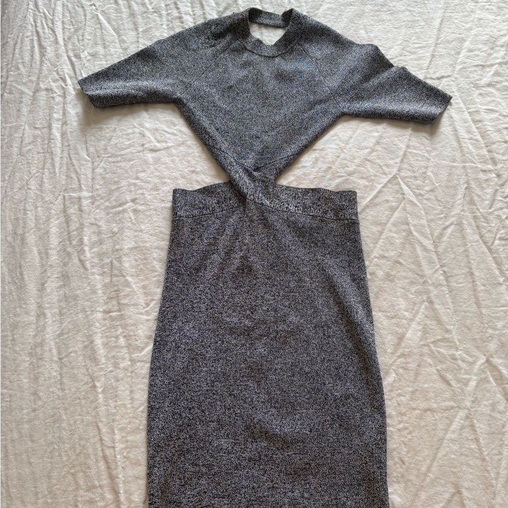 T by Alexander Wang Gray Knit Cutout Midi Dress